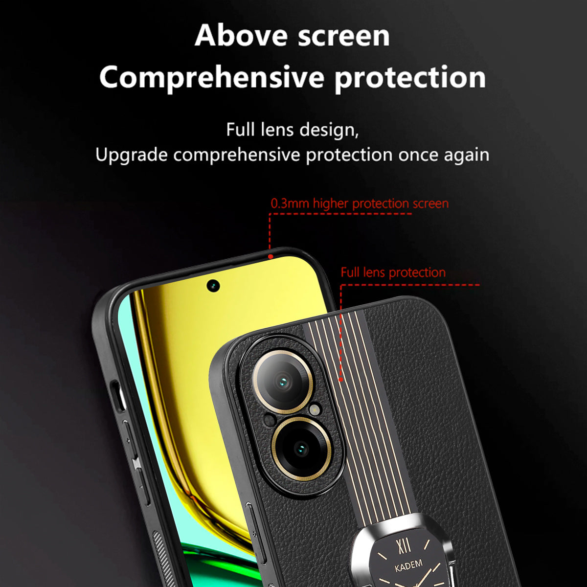 KADEM For Realme C67 4G PU+TPU+Acrylic Phone Cover Kickstand Cell Phone Case KADEM For Realme C67 4G PU+TPU+Acrylic Phone Cover Kickstand Cell Phone Case